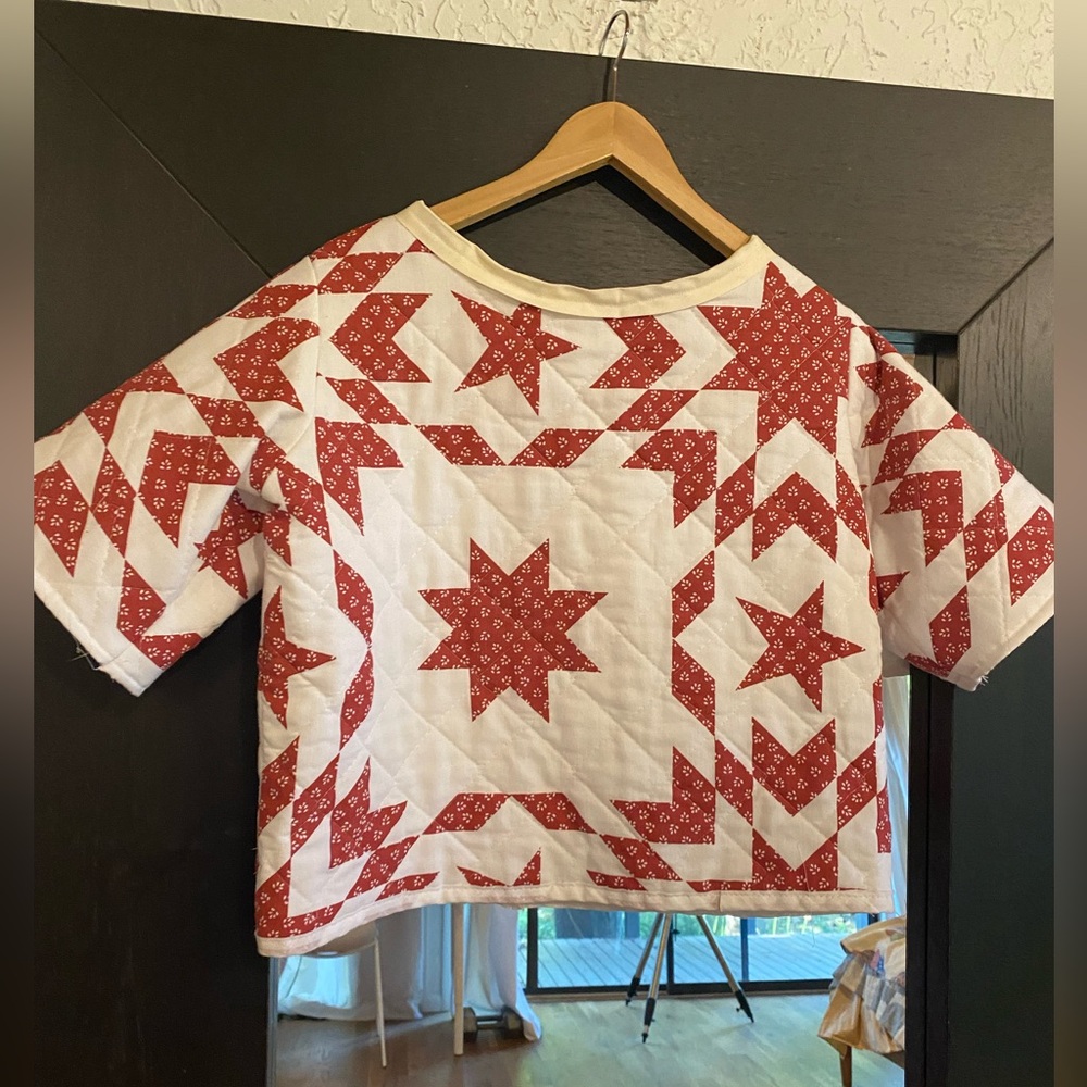 Vintage quilt top cropped style handmade red and white